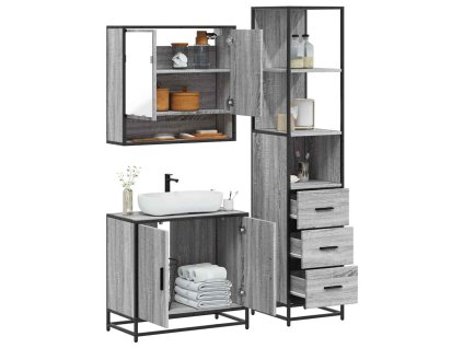 vidaXL 3dílný set koupelnového nábytku šedý sonoma kompozitní dřevo