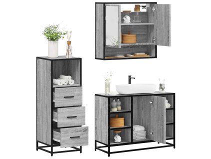 vidaXL 3dílný set koupelnového nábytku šedý sonoma kompozitní dřevo