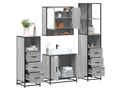 vidaXL 4dílný set koupelnového nábytku šedý sonoma kompozitní dřevo