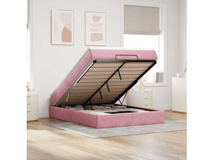 vidaXL Osmanský rám postele s matrací růžová 140x200cm samet