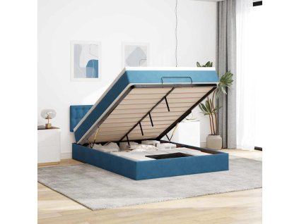 vidaXL Osmanský rám postele s matrací tmavě modrá 140x200cm samet