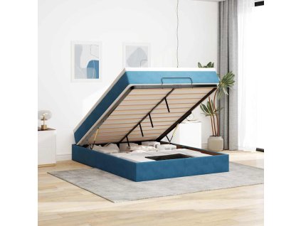 vidaXL Osmanský rám postele s matrací tmavě modrá 140x200cm samet
