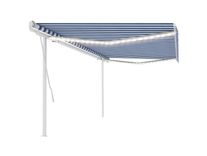 vidaXL Ručně zatahovací markýza s LED světlem 5 x 3 m modrobílá