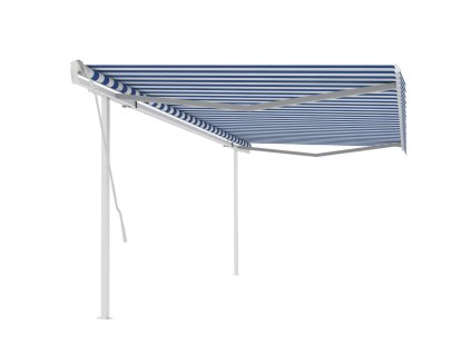 vidaXL Ručně zatahovací markýza se sloupky 5 x 3 m modrobílá