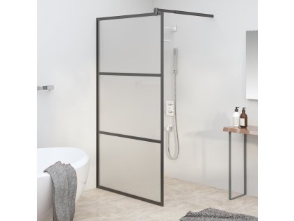 vidaXL Zástěna do průchozí sprchy 100 x 195 cm mléčné ESG sklo černá