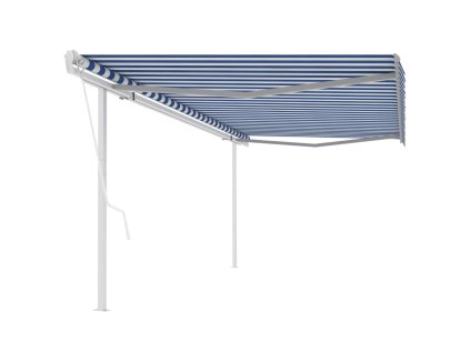 vidaXL Automatická zatahovací markýza se sloupky 5 x 3 m modrobílá