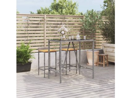 vidaXL Barový stůl se skleněnou deskou šedý 110x70x110 cm polyratan