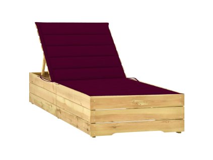 vidaXL Zahradní lehátko s vínovou poduškou impregnované borové dřevo