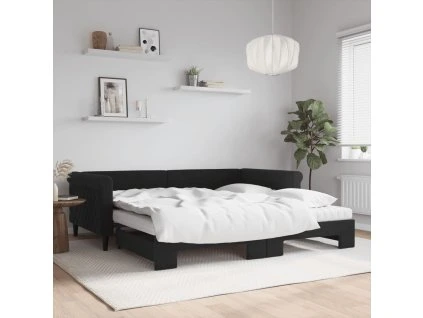 vidaXL Válenda s přistýlkou a matracemi černá 100 x 200 cm samet