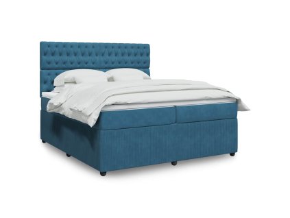 vidaXL Box spring postel s matrací modrá 200 x 200 cm samet