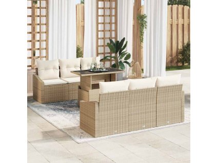 vidaXL Sada zahradních pohovek s úložištěm 7 pcs Béžová Poly ratan