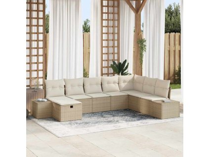 vidaXL Sada zahradních pohovek s polštářem 8 pcs Béžová Poly ratan