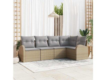 vidaXL Set pohovek s polštářem 5 pcs Béžová Polyester