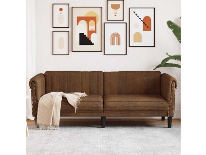 vidaXL Pohovka 3místná hnědá umělá semišová kůže