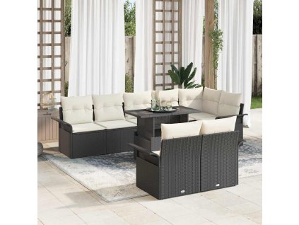 vidaXL Sada zahradních pohovek s polštářem 9 pcs Černá Poly ratan