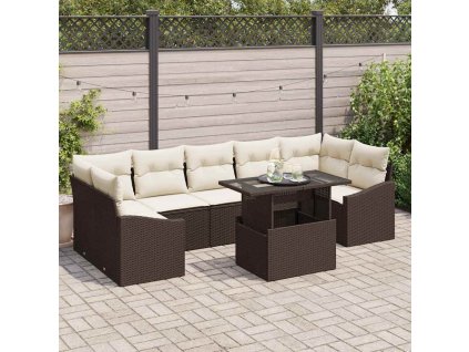 vidaXL Sada zahradních pohovek 8 pcs Hnědá a krémová polyratan