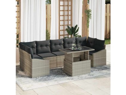 vidaXL Sada zahradních pohovek s polštářem 8 pcs Světle šedá polyratan