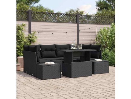 vidaXL Set pohovek s polštářem 7 pcs Černá polyratan