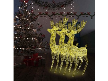 vidaXL XXL Akryloví vánoční sobi s 250 teplými bílými LED 3 ks 180 cm