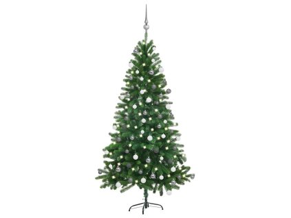 vidaXL Umělý vánoční stromek s LED a sadou koulí 150 cm zelený