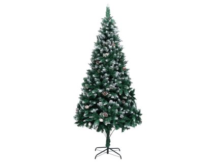 vidaXL Umělý vánoční stromek se šiškami a bílým sněhem 210 cm