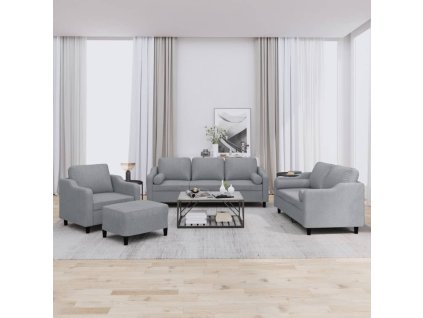 vidaXL 4dílná sedací souprava s polštáři světle šedá textil