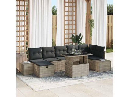 vidaXL Sada zahradních pohovek 8 pcs Světle šedá polyratan