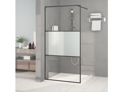 vidaXL Sprchová zástěna walk-in černá 100x195 cm napůl mléčné ESG sklo
