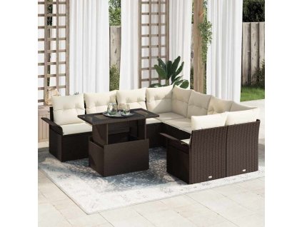 vidaXL Sada zahradních pohovek s polštářem 9 pcs Hnědá Poly ratan