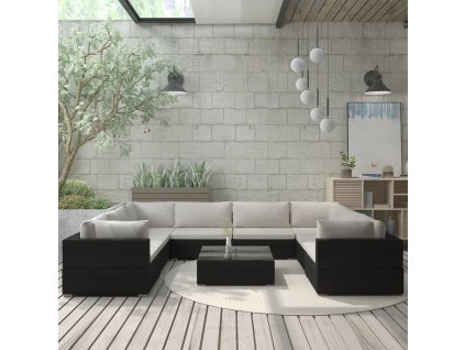 vidaXL 9dílná zahradní sedací souprava s poduškami polyratan černá