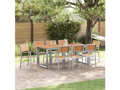 vidaXL Zahradní jídelní souprava 9 pcs Šedo-hnědá 200 x 90 x 75 cm