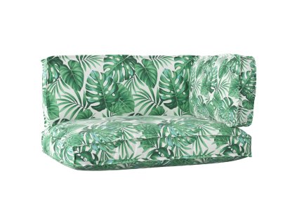 vidaXL Sada polštářů na paletu 3 pcs Vzor listí 120 x 80 x 12 cm