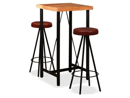 vidaXL Barový set 3 kusy masivní akáciové dřevo a pravá kůže