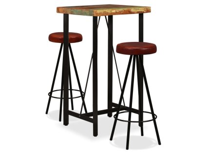 vidaXL Barový set 3 kusy masivní recyklované dřevo a pravá kůže