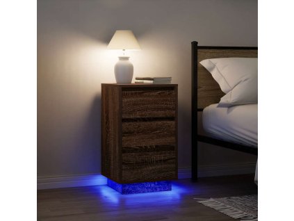 vidaXL Noční skříňka s LED osvětlením Dub hnědý 38x34x65 cm