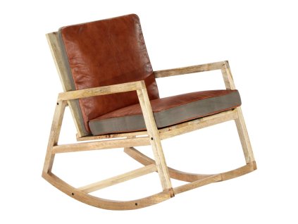 vidaXL Houpací křeslo hnědé pravá kůže a masivní mangovníkové dřevo