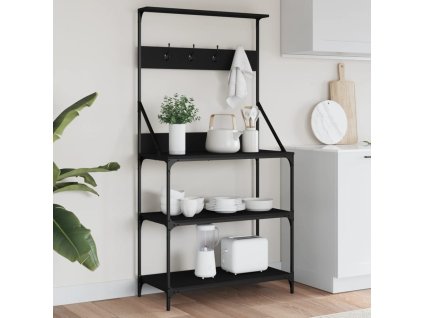 vidaXL Pekařský regál s háčky 4patrový černý kompozitní dřevo