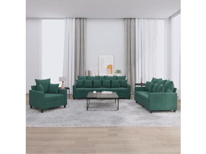 vidaXL 3dílná sedací souprava s poduškami tmavě zelená samet