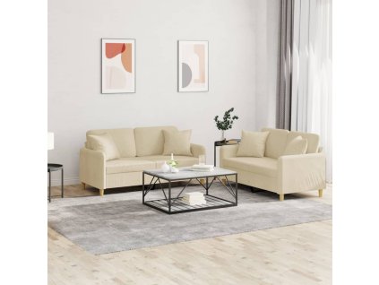vidaXL 2dílná sedací souprava s polštáři krémová textil