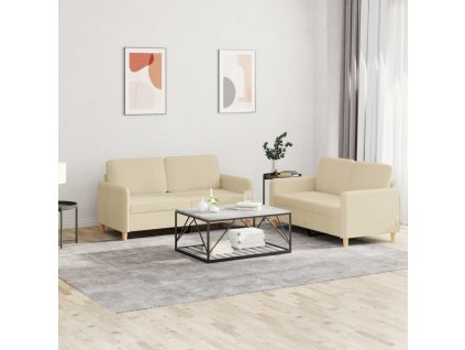 vidaXL 2dílná sedací souprava s poduškami krémová textil