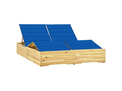 vidaXL Dvojité lehátko s modrými poduškami impregnovaná borovice