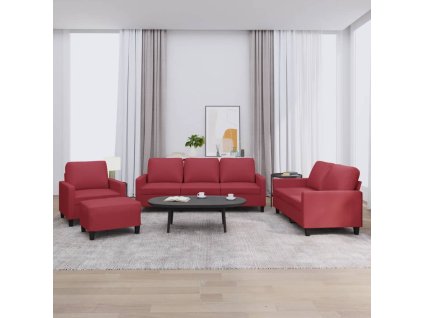 vidaXL 4dílná sedací souprava s poduškami vínová umělá kůže