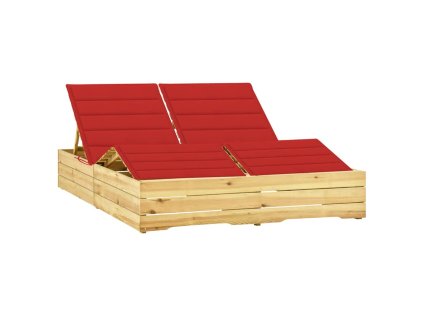 vidaXL Dvojité lehátko s červenými poduškami impregnovaná borovice