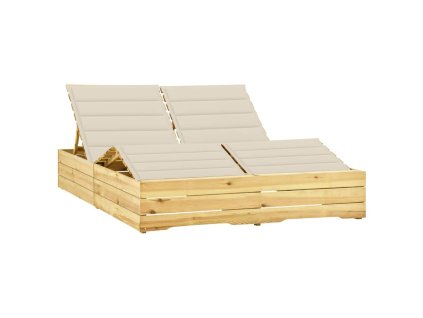 vidaXL Dvojité lehátko s krémovými poduškami impregnovaná borovice