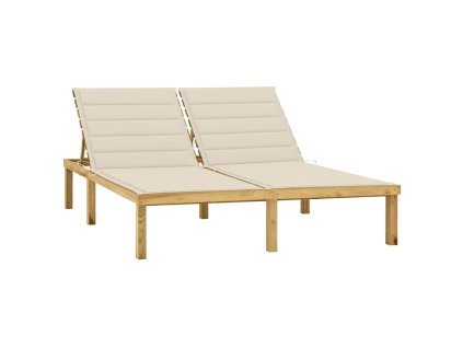 vidaXL Dvojité lehátko s krémovými poduškami impregnovaná borovice