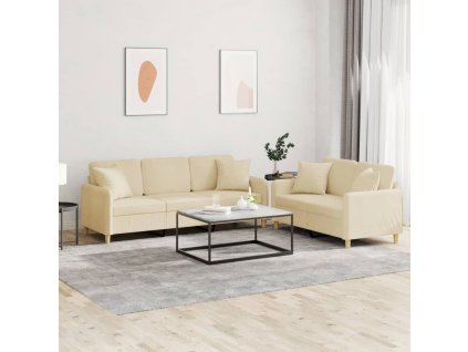 vidaXL 2dílná sedací souprava s polštáři krémová textil