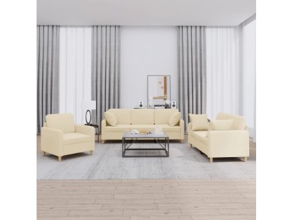 vidaXL 3dílná sedací souprava s polštáři krémová textil