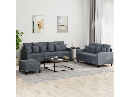 vidaXL 3dílná sedací souprava s poduškami tmavě šedá samet