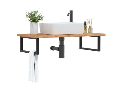 vidaXL Deska pod umyvadlo nástěnná ocel a masivní dubové dřevo