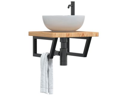 vidaXL Deska pod umyvadlo nástěnná ocel a masivní dubové dřevo